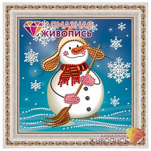 "Снеговик с метлой" - Картина стразами (набор), 15х15 см, АЖ-3012