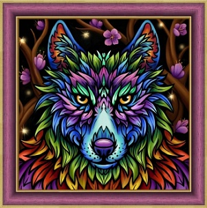 "Радужный волк" - Картина стразами (набор), 30х30 см, АЖ-1754