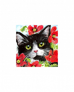 "Кот в цветах" - Картина стразами (набор), 20х20 см, WD292