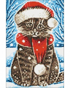 "Новогодний котик" - Картина стразами (набор), 20х30 см, WD2436