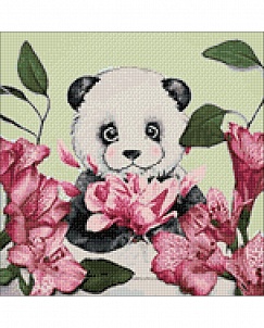 "Панда в цветах" - Картина стразами (набор), 38х38 см, WD2341