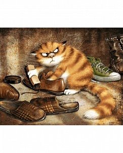 "Кот чистит ботинки" - Картина стразами (набор), 48х38 см, WD260